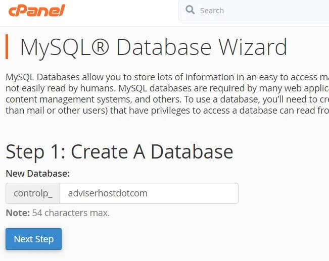 إنشاء قاعدة بيانات MySQL بالمعالج